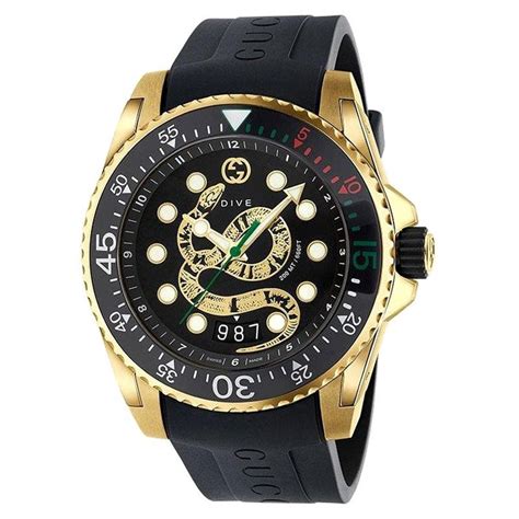 gucci dive snake dial black rubber strap watch